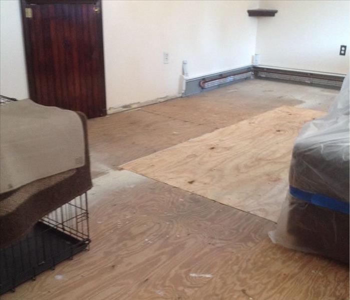 living room with wood subfloor exposed