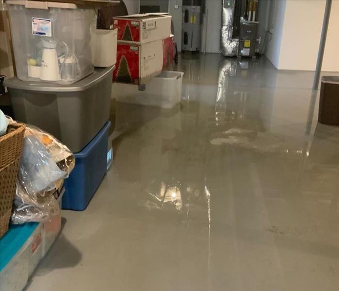 Flooded basement after a pipe bursts